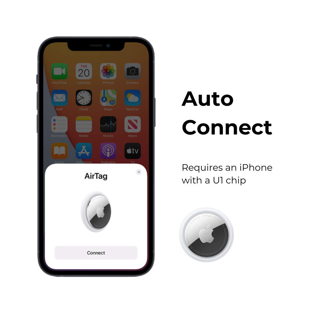 Apple AirTag with iPhone showing auto connect