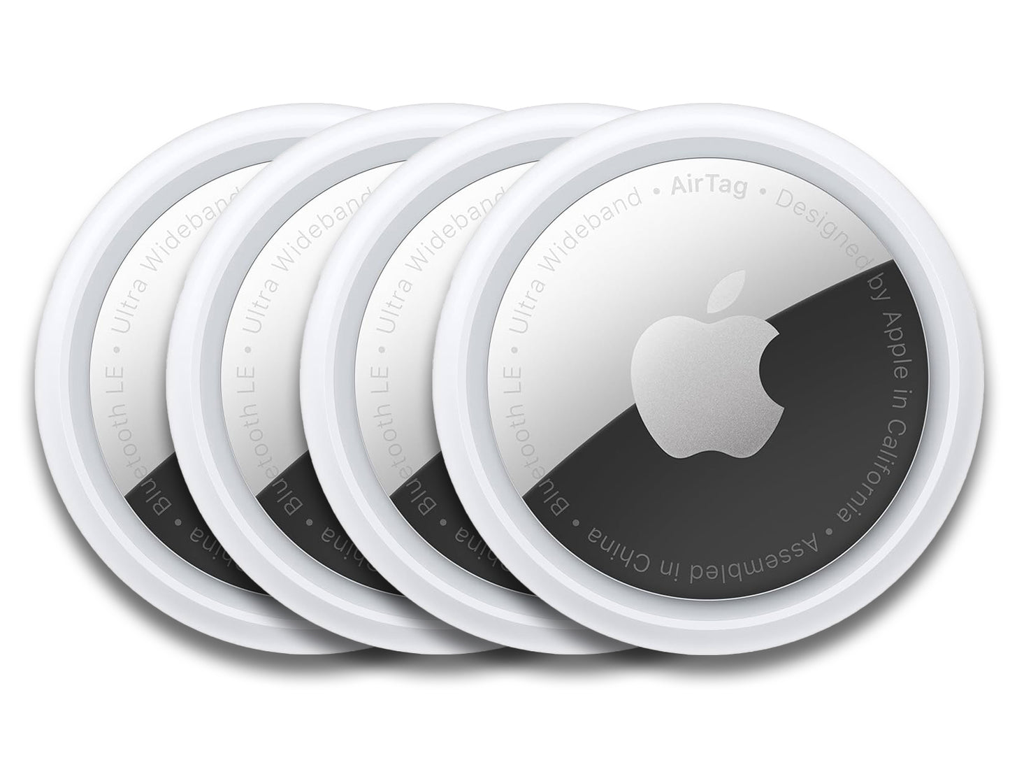 Four Apple AirTags on The White Background