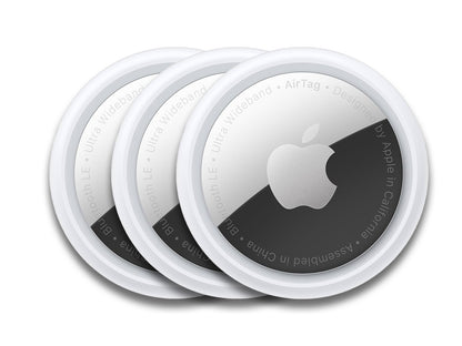 Three Apple AirTags on The White Background