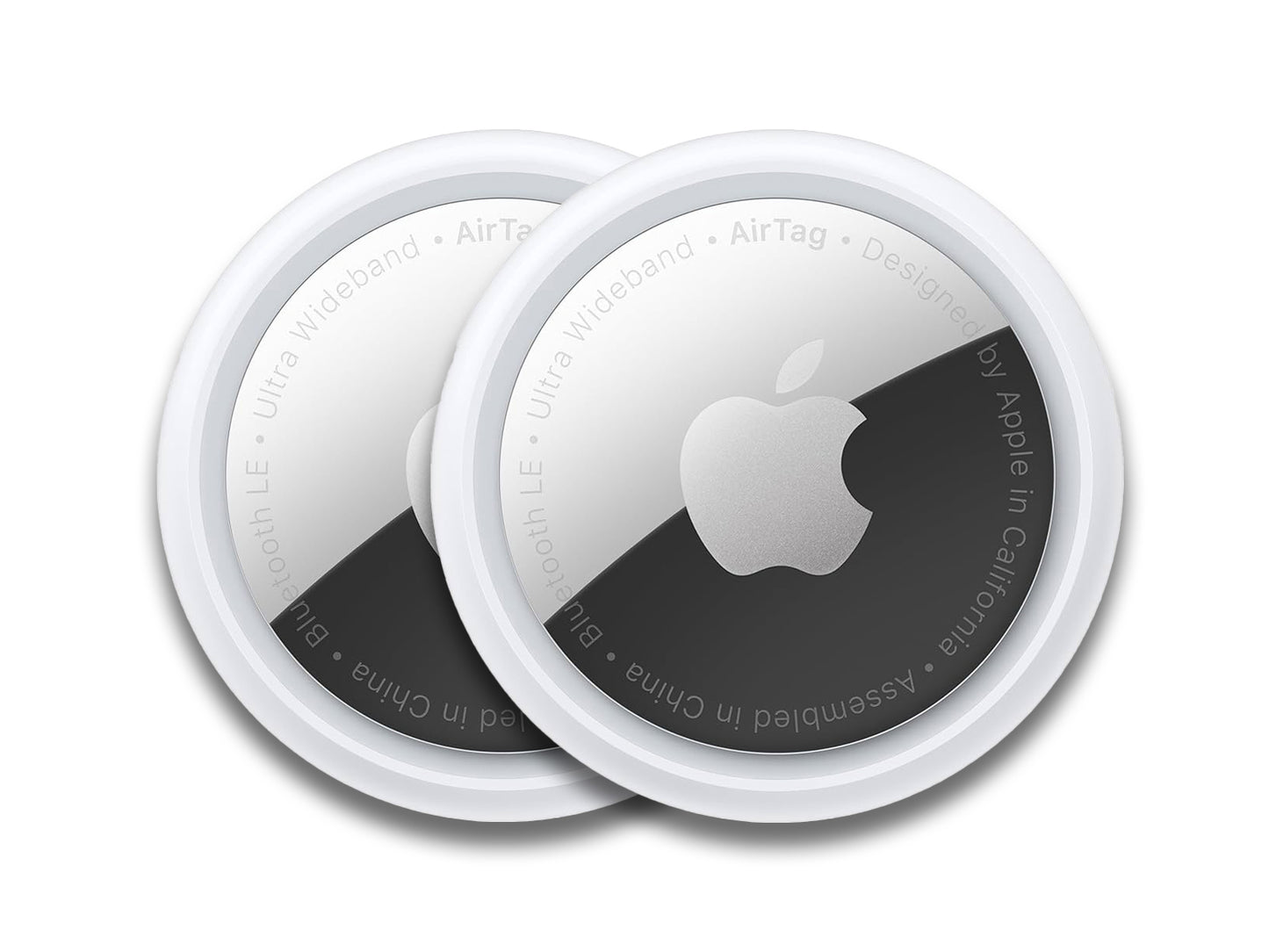 Two Apple AirTags on The White Background