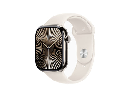 Apple Watch 10 Natural Titanium With Starlight Band Full View