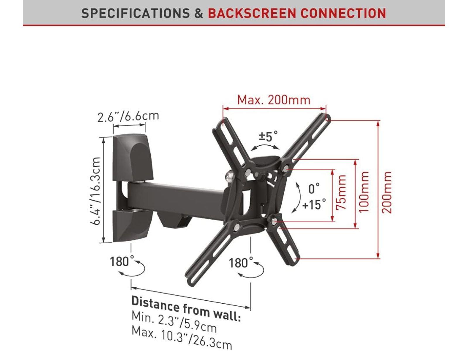 Specifications for the Swivel & Tilt Wall Mounted TV Bracket