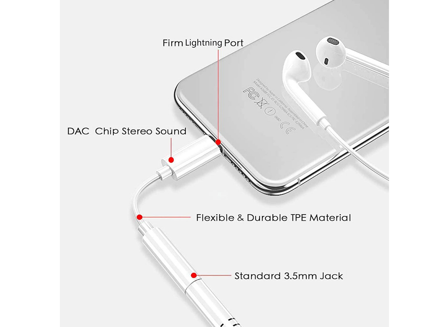 Lightning To 3.5mm Aux Headphone Adapter Connected 