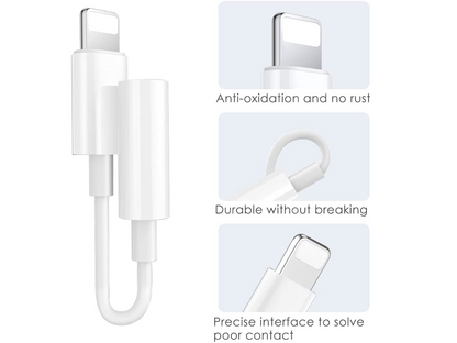 Lightning To 3.5mm Aux Headphone Adapter Showing The Features 