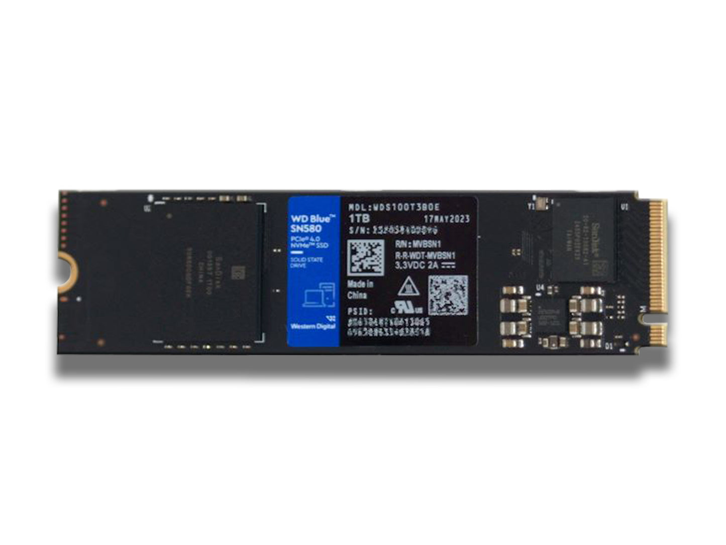 Western Digital SN580 NVMe M.2 1TB SSD Front View With Information