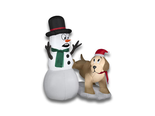 Gemmy Airblown Inflatable Golden Retriever with Snowman | 4 Ft Christmas Decor