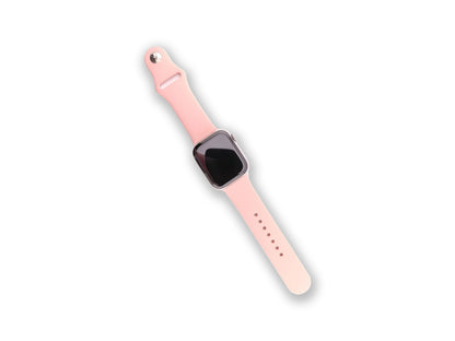 apple watch strap and watch Pink overhead view on a white background