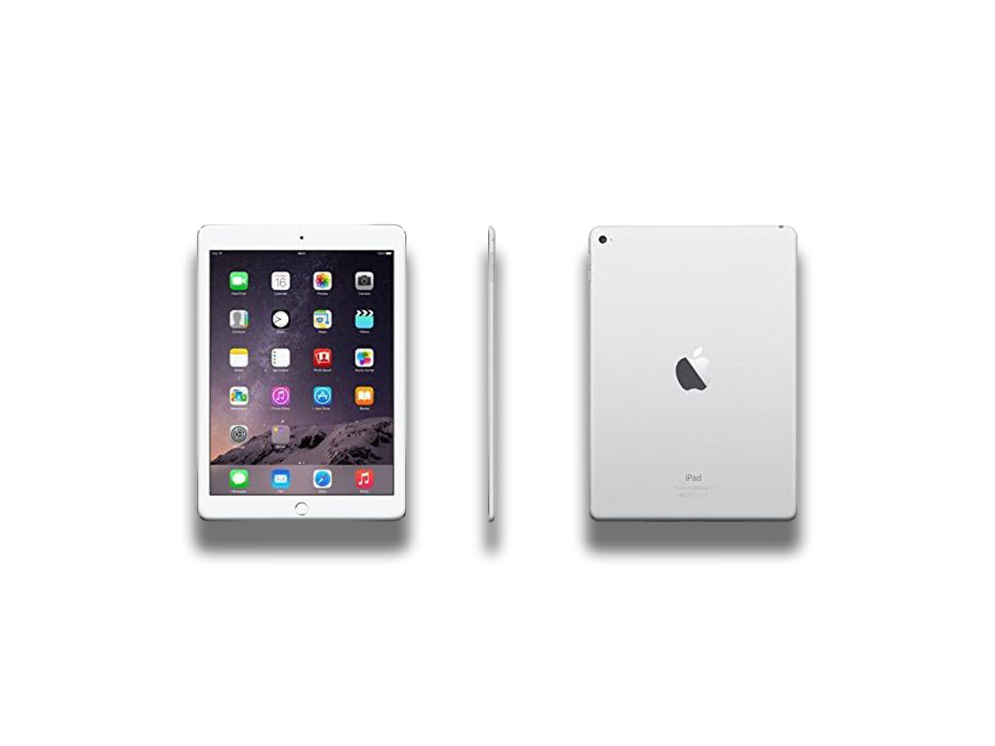 iPad Air 2 In Silver Full Front, Side, And Back View