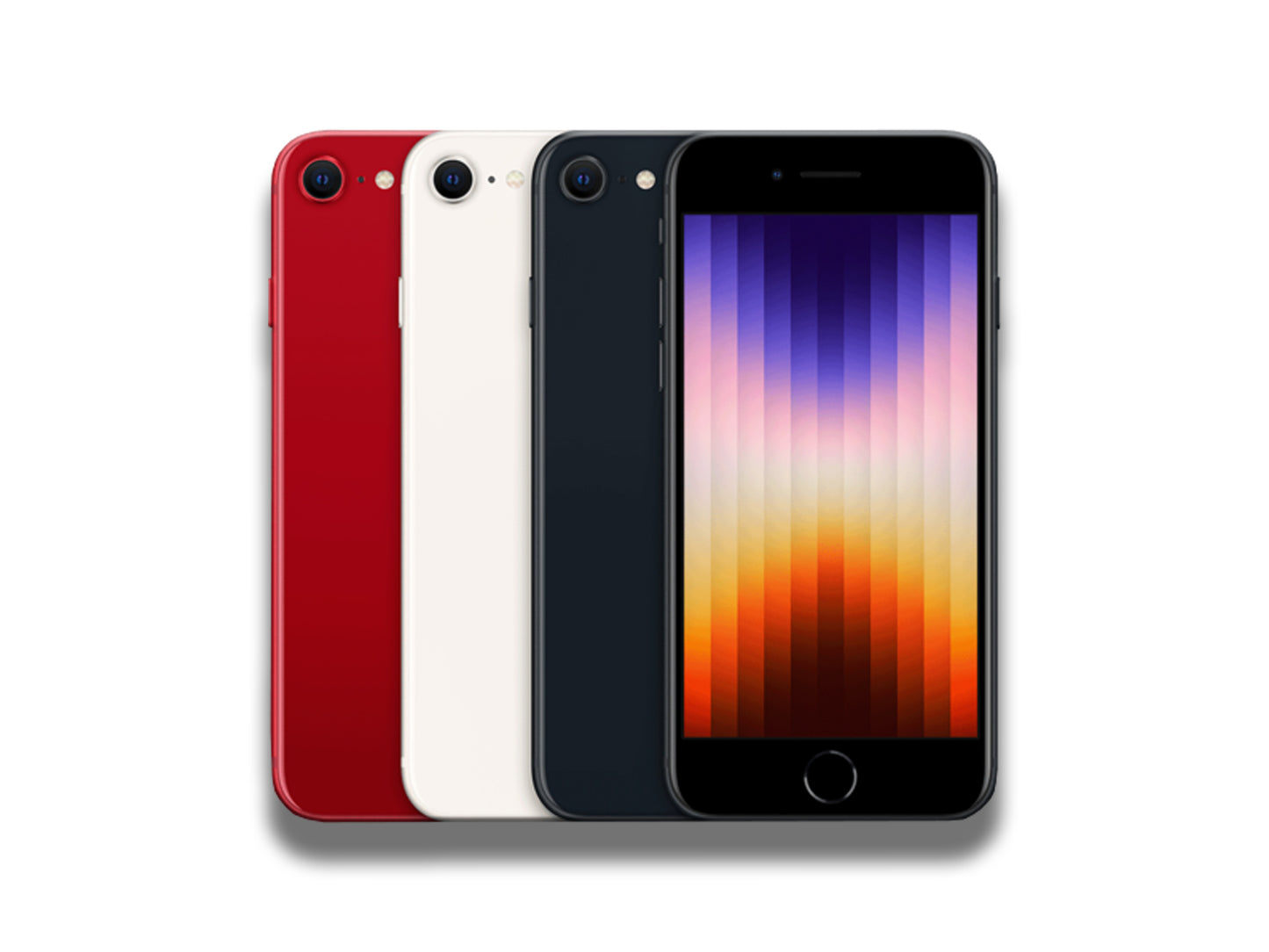 iPhone SE 3rd Generation In Red, Starlight, And Midnight Front And Back