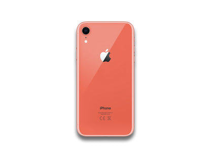 Apple iPhone XR Coral back view on a white background.