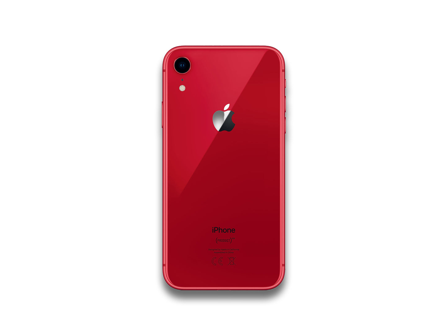 Apple iPhone XR Red back view on a white background.