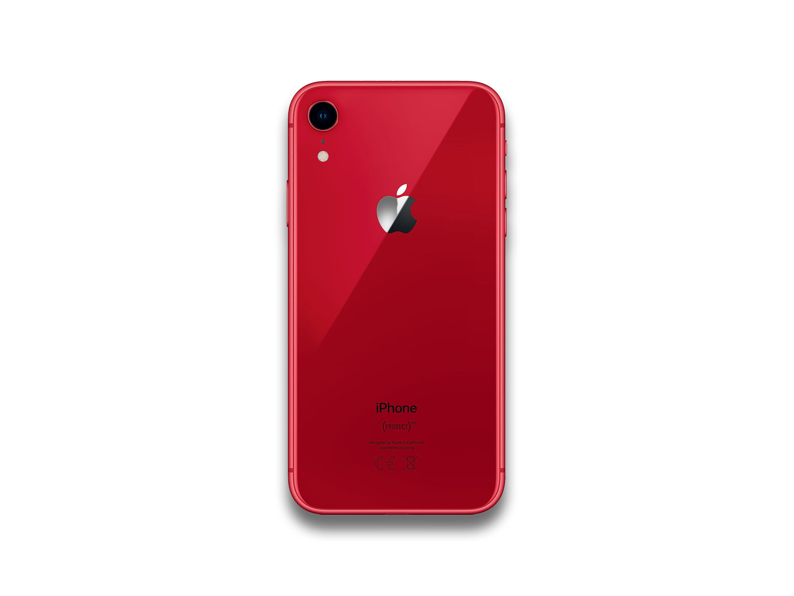 Apple iPhone XR Red back view on a white background.