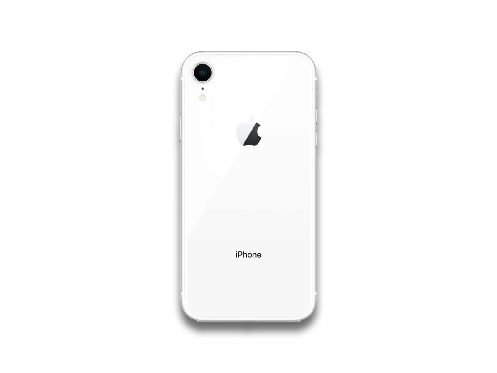 Apple iPhone XR white back view on a white background.