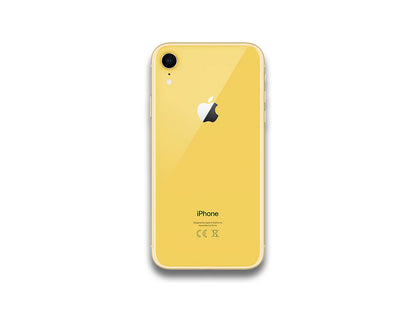 Apple iPhone XR Yellow back view on a white background.